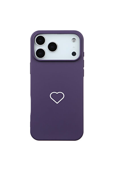 Casen iPhone 17 Pro Mor Lansman Renkli Silikon Beyaz Kalp Desenli Kamera Koru...