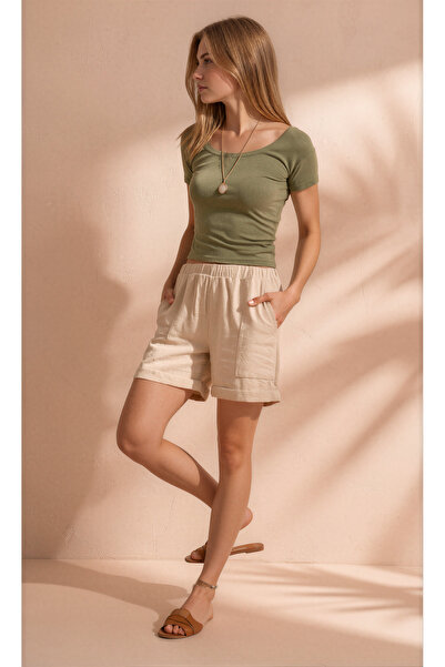 Pasaklı Giyim Women's Elastic Waist Double Leg Pockets Short Casual Shorts 28...