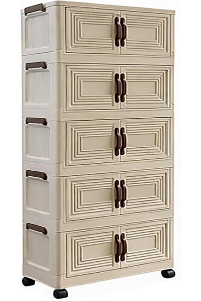Daily Pick 5-Tier Storage Cabinet with Doors & Wheels Stackable Folding Organ...