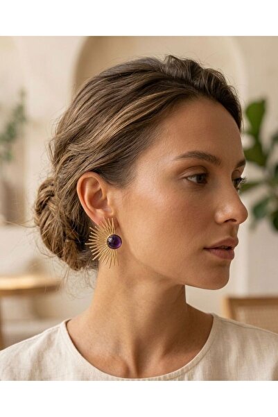 POYASE Purple Stone Sunlight Gold Plated Earrings Stylish and Elegant Women's...