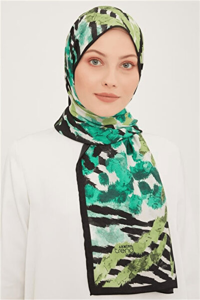Armine Trend Black-Green Brush Pattern Modal Shawl 6318 - 05