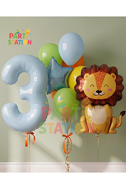 Parti Station مجموعة بالونات عيد ميلاد بعمر سنة واحدة بتصميم سفاري الأسد، 9 ق...