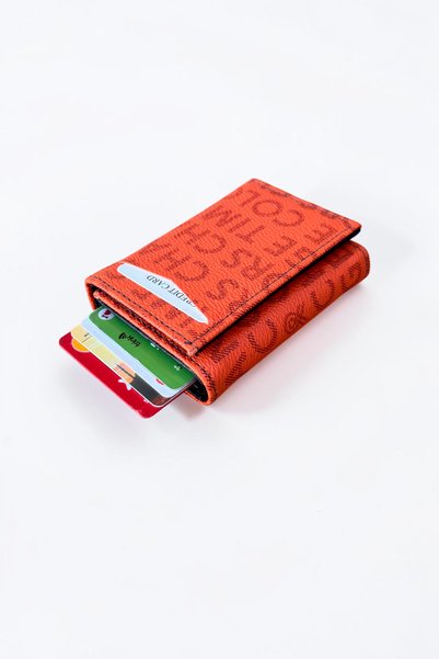 Classbag Text Print Detailed, Mechanized Orange Color Medium Size Unisex Wallet (7 cm X 10 cm)