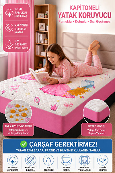 Mislina Home Cotton Quilted Princess Patterned Liquid Waterproof Fitted Mattr...