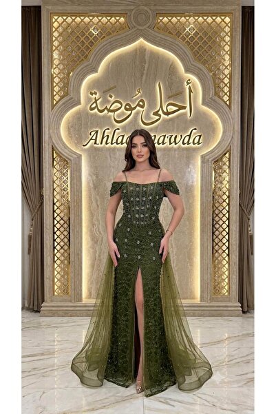 Ahlaa mawda Green Evening Dress Full of Embroidery