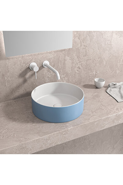 Karag Νιπτήρας πάγκου Λευκό-Αζουρό Ματ LT M3134-BLW Ø35,5x12εκ (LTM3134-BLW)