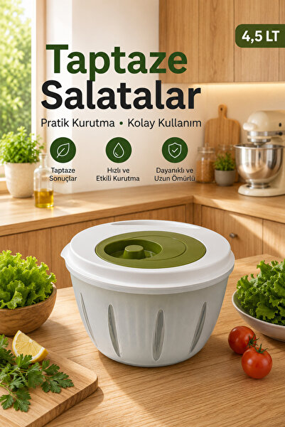 Sariva Home 4,5 L Büyük Boy Salata Kurutucu Çevir Kurut Yeşillik Sebze Kurutm...