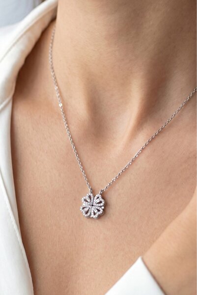 Valmont Accessories Openable Clover+Heart Model Zircon Stone Women's Necklace...