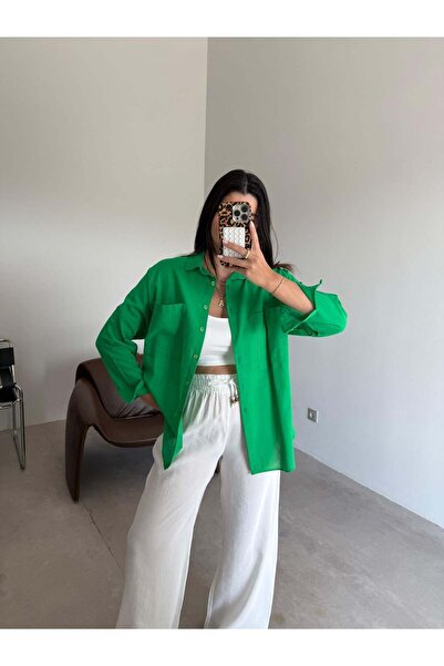 Bade Butik Green Oversize Lena Linen Shirt
