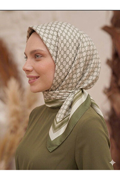 Nazellaa Monogram Pattern Soft Scarf - Khaki