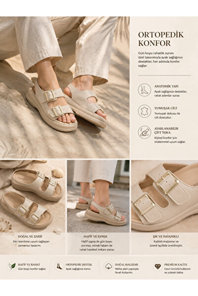 Erdem Store Double Buckle Women's Sandals Orthopedic High-Sole Daily Comforta...