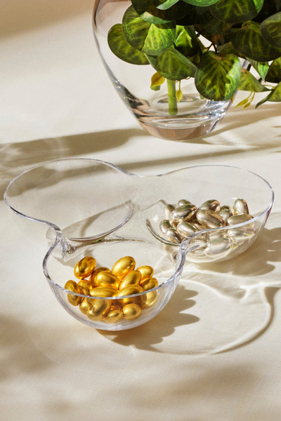 Paşabahçe Luxe Handmade Transparent 3-Chamber Glass Serving Bowl, Stylish Tab...