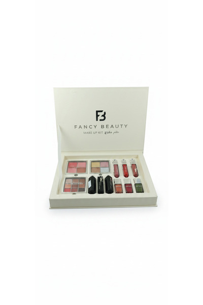 FANCY BEAUTY علبة مكياج متكاملة بظلال وهايلايتر وأحمر شفاه وطلاء أظافر