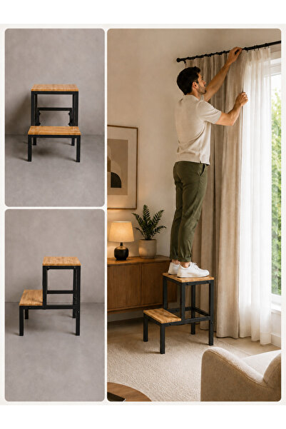 YüceerHome Kadem 2 Basamaklı Siyah Merdiven Tabure Çok Amaçlı Kullanım 120 Kg...