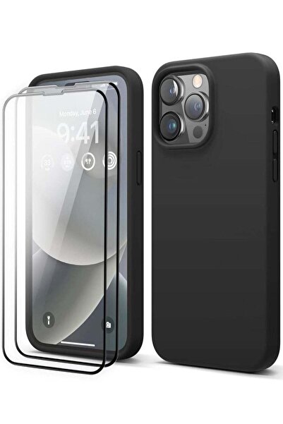 ELTRAZONE [3-in-1] iPhone 15 Pro Max Case Bundle – Black Liquid Silicone Shoc...