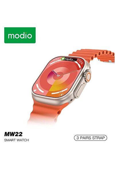 Modio MW22 2.2-Inch Smartwatch – Gold, Unisex, 3 Straps, Fitness, Heart Rate ...