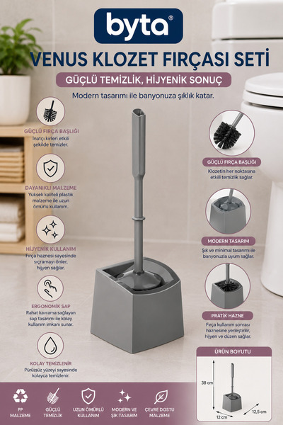 BYTA Venus Toilet Brush Set with Container, Ergonomic Handle, Hygienic Toilet...