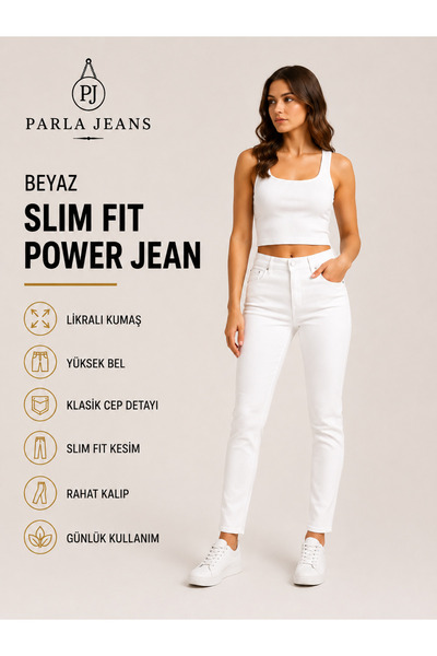 Parla Jeans بنطلون جينز نسائي أبيض ضيق عالي الخصر من الليكرا