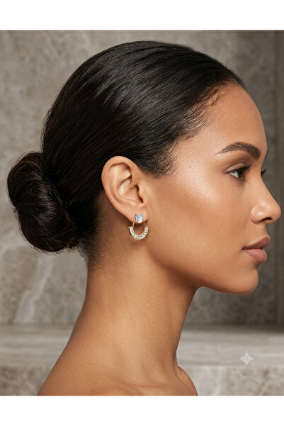 By Zeyna Aksesuar Premium Geometric Stone Women's Earrings