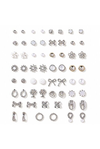 Nevara Luxury 60-Piece Women's Earrings Set - Assorted Silver Earrings with P...