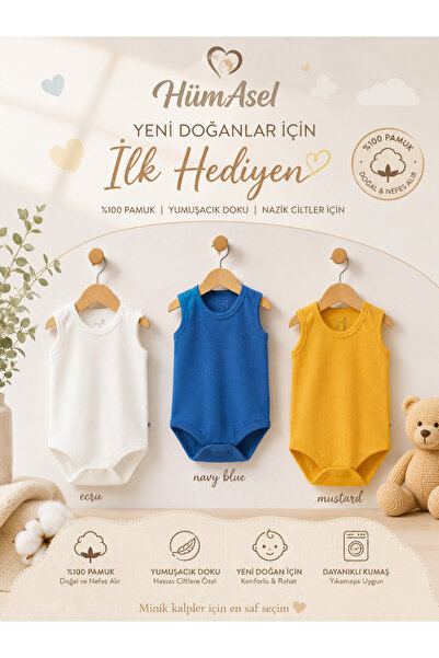 Hümasel 100% cotton unisex baby clothing snap-on sleeveless undershirt 3-pack...
