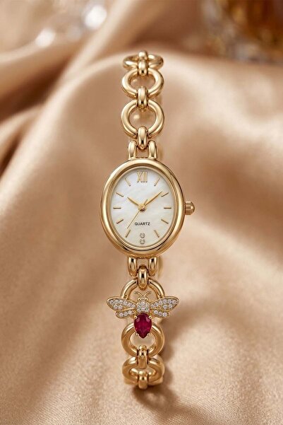 GANYMET Gress Women Gold Butterfly Charm Bracelet Watch with White Dial Steel...
