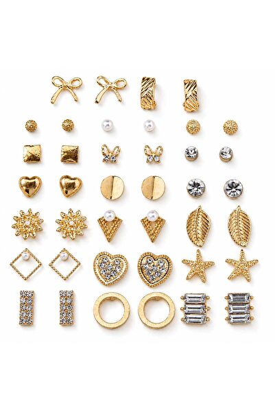 Nevara Luxury 40 Pcs(20 Pairs) Women's Earrings Set - Trendy Gold Mixed Desig...