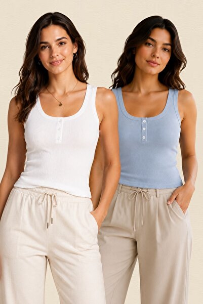 fevien 2-Pack Women's Thick Strap Button Front Cotton Camisole Undershirt - C...