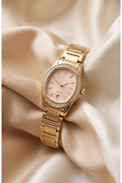 KLISHE Butik Lorette Women's Steel Watch Gold Color & Powder Pink Dial Vintag...