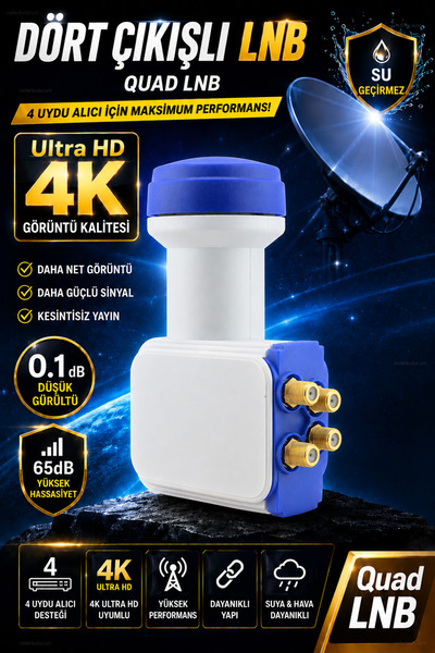 nelerbulurum Dörtlü Quad Altın Uçlu NEC Chip Universal LNB 0.1 dB 4K Ultra HD...