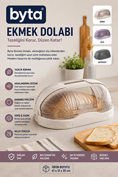 BYTA Bread Cabinet with Transparent Lid Plastic Bread Storage Box Large Volum...