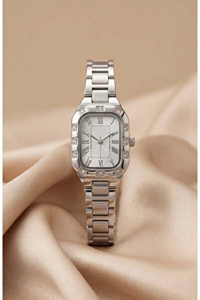 KLISHE Butik Women's Steel Watch Silver Color with Stones Vintage Rectangular...