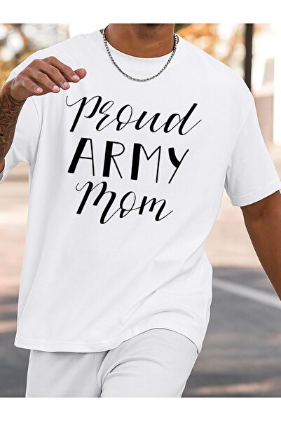 2mcup قميص رجالي بطباعة "Proud Mom" بوزن 180 جرام، 100% قطن، أبيض اللون، بأكم...