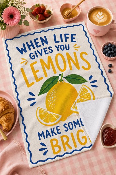 milroma Blue Checkered Lemon When Life Gives Lemons Summer Patterned Modern Stylish 2-Piece Kitchen Towel Set 35X55
