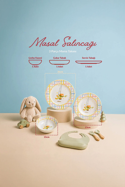 Fecra Masal Salıncağı 3 Parça Porselen Mama Takımı