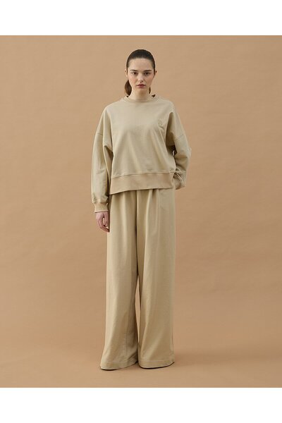 Aybikestil Cotton İki İplik Mini Sweat Bej