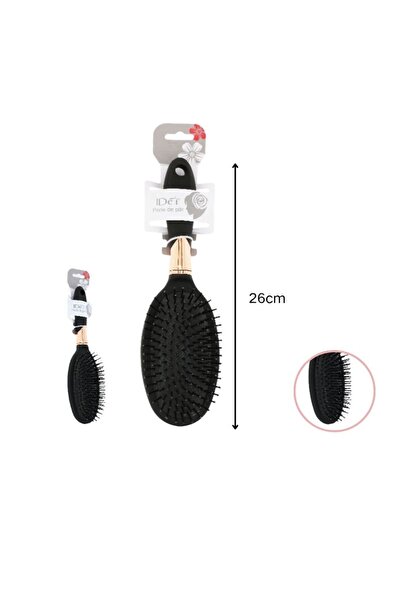 idei Perie ovală de păr cu pernă amortizantă 26cm neagră cu ferulă aurie, per...