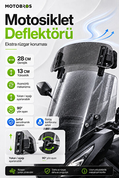 Motobros Motosiklet Ön Cam Deflektörü Füme Motosiklet Cam Üstü Deflektör Asan...