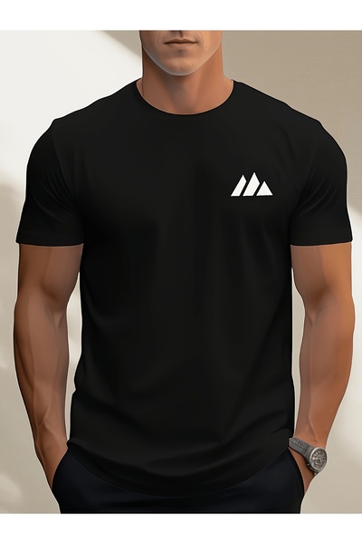 212Wear Black with White Mountain Pattern Basic Tee Men'S Casual Print Short ...