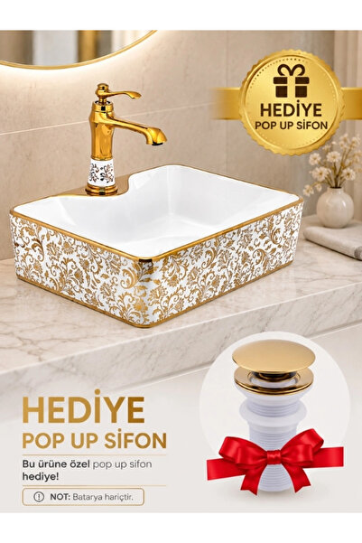 Fualora Banyo Seramik Çanak Lavabo 48*37*13 cm Pop Up Sifon Dahil