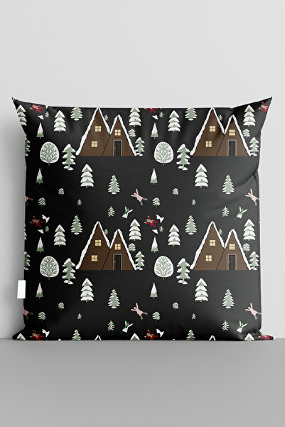 TicaretJet Pine Trees Mountain House Christmas Themed Double-Sided Digital Pr...