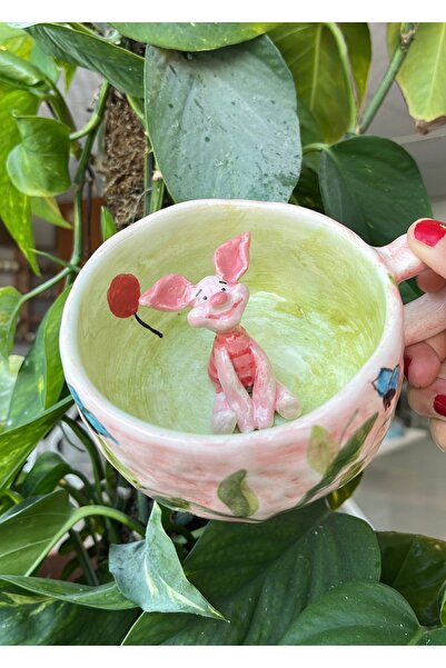 visera Handmade Ceramic Mug with Winnie the Pooh Piglet Figure