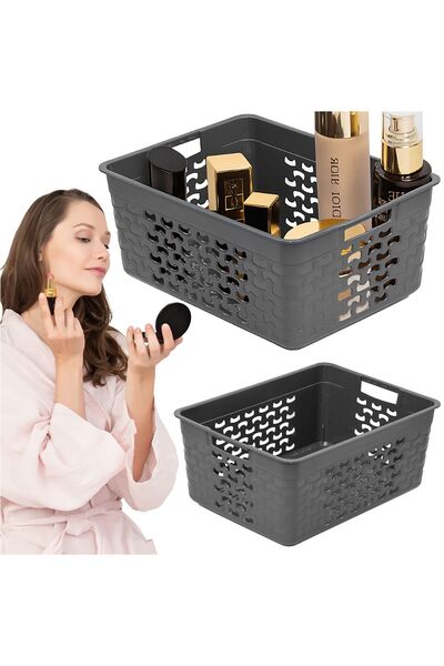 EDANTI Organizator tip coș perforat gri, din plastic, pentru baie și dulap.