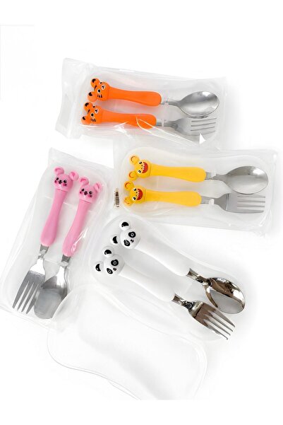 Mek life Children's Fork and Spoon with Fun Animal Figures and Hygienic Stora...
