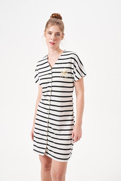 PJS Women's Ecru Buttoned Dress 29136