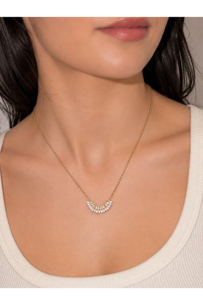 Lumel Takı VIP 14K Gold Kaplama Zirkon Taşlı Zarif Kolye – 45+5 cm Uzatma Zin...