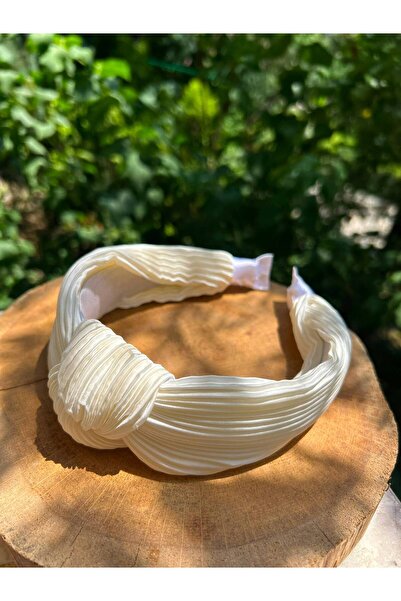ByMerve Women's Pleated Fabric Knotted White Hair Crown