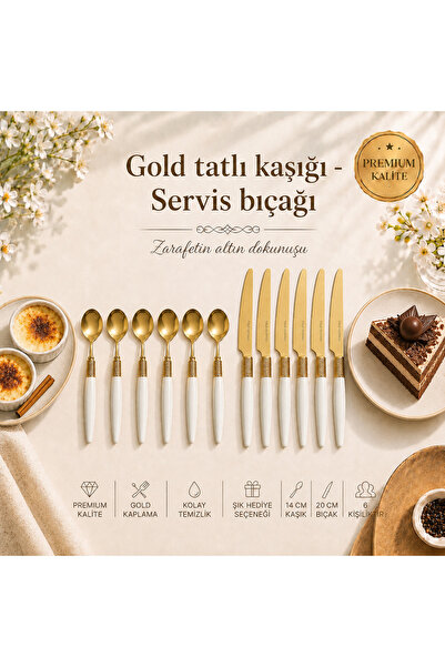 NUHA Premium Gold yaldızlı Kaşık çatal bıçak seti- 30 parça