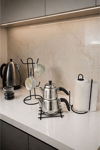 Edora Home مجموعة من 3 قطع، حامل أكواب أسود عمودي بـ 6 أقسام، حامل مناديل ورق...