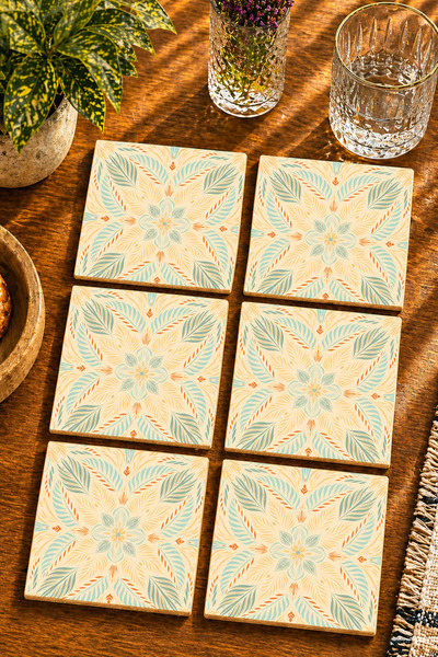 JHAAR Vintage Tropical Floral and Leaf Design Modern Set of 6 Coasters - Uv P...